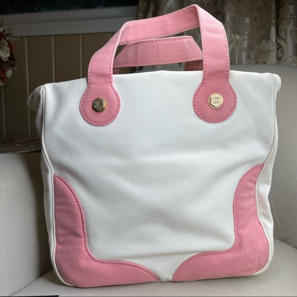 Authentic Chanel CC Marshmallow Handbag purse Bag Mini Tote White Pink - Picture 2 of 15